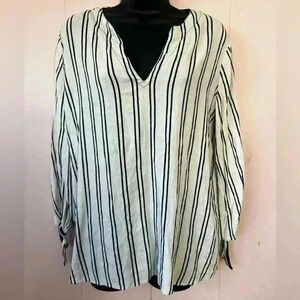 Michael Kors Women's Sz M Striped 3/4 Tied Sleeve Blouse